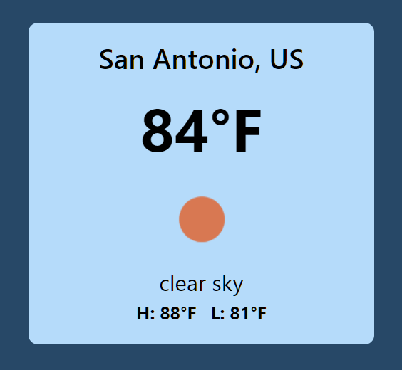 screenshot of weather information for San Antonio