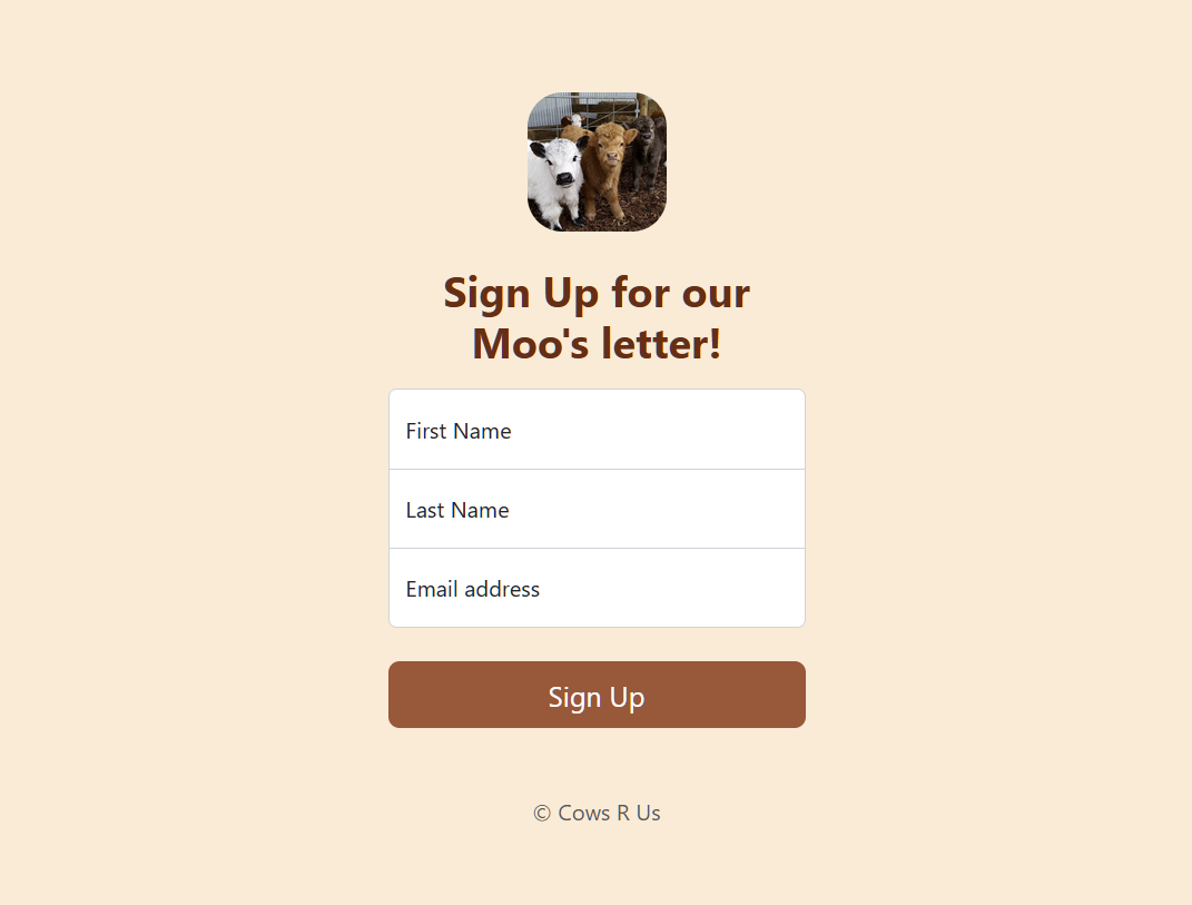 screenshot of newsletter with a cow theme